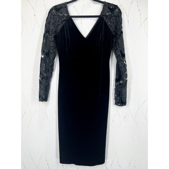 NWT Badgley Mischka Black Velvet and Lace Cocktail Dress $495 - Picture 5 of 15